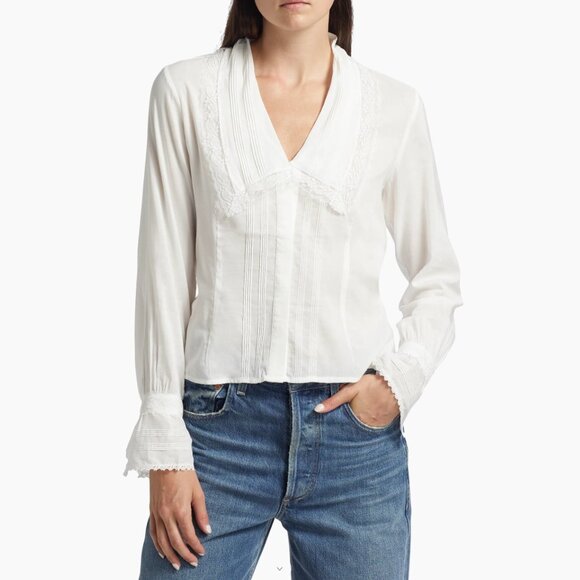 Reformation Vivi Voile Top With Lace Detailing in Ivory - Size 2 - NWT - Picture 1 of 11